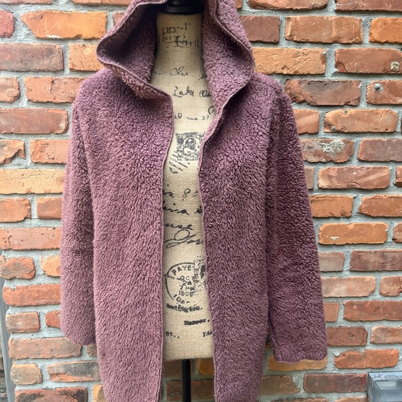 PINK Sherpa Brown Cardigan w/Hoodie Soft and Cozy Size XS/S - Picture 7 of 8